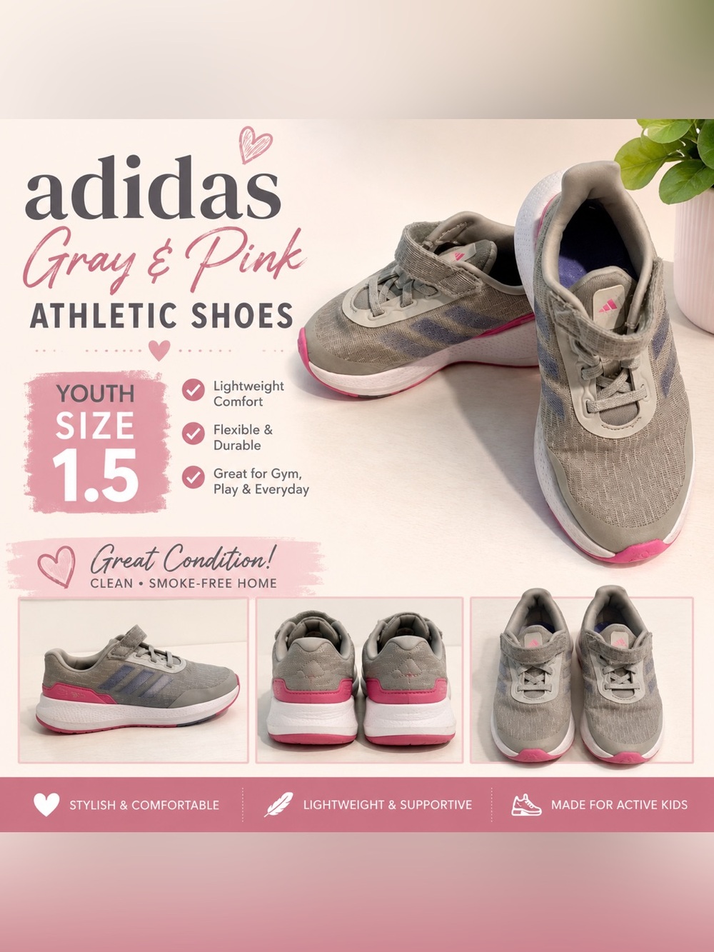Adidas grey/pink gym shoes